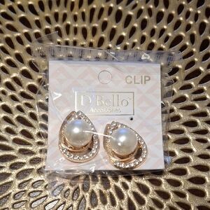 D' Bello Gold and White Pearl Clip Earrings